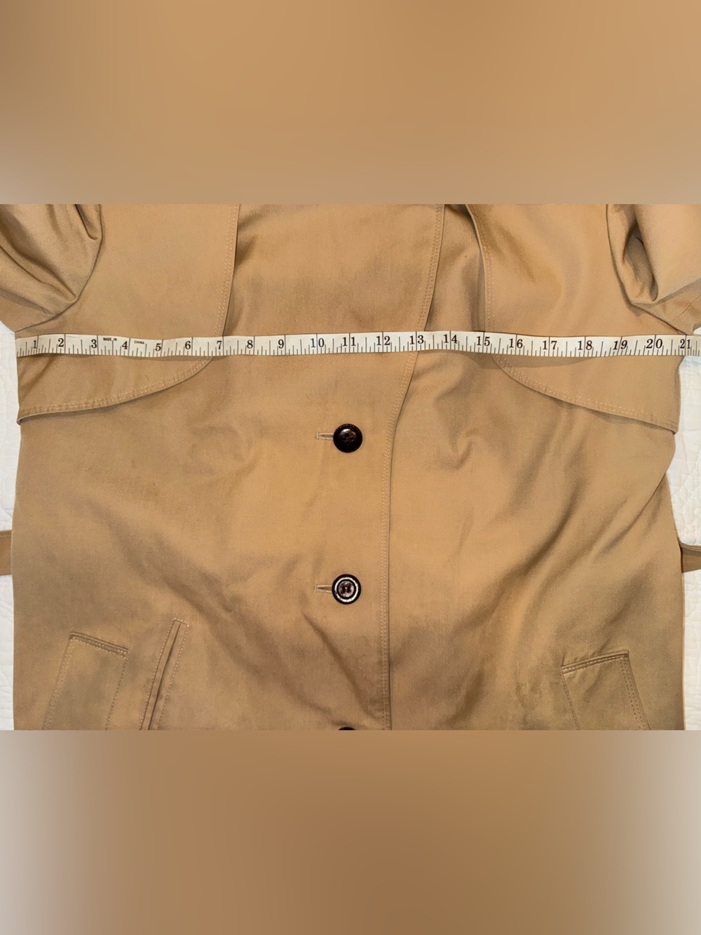 Vintage Etienne Aigner USA Tan Belted Trench Coat Leather Trim Medium - Picture 8 of 14